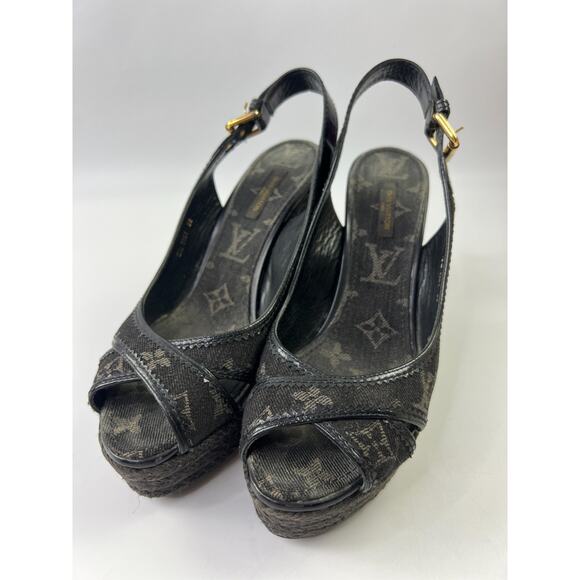 Louis Vuitton Monogram Canvas Wedge Sandals 38 (US7.5) - Picture 1 of 7